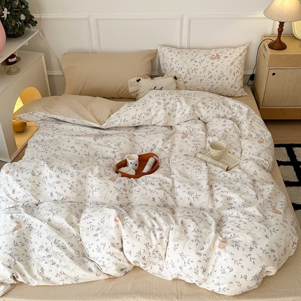 昔可家纺 2024新款开春小清新花四件套 蓝枝兔兔