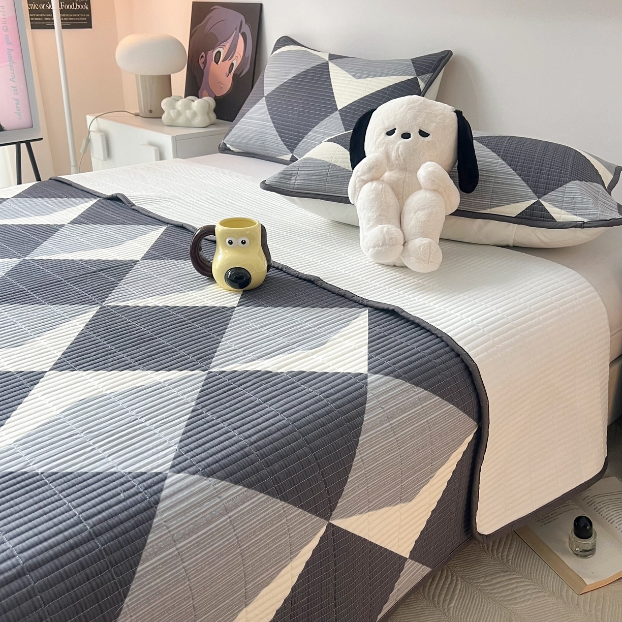 91家纺网 家纺一手货源 找家纺 HL原创 2024新款全棉印花床盖 绅士格