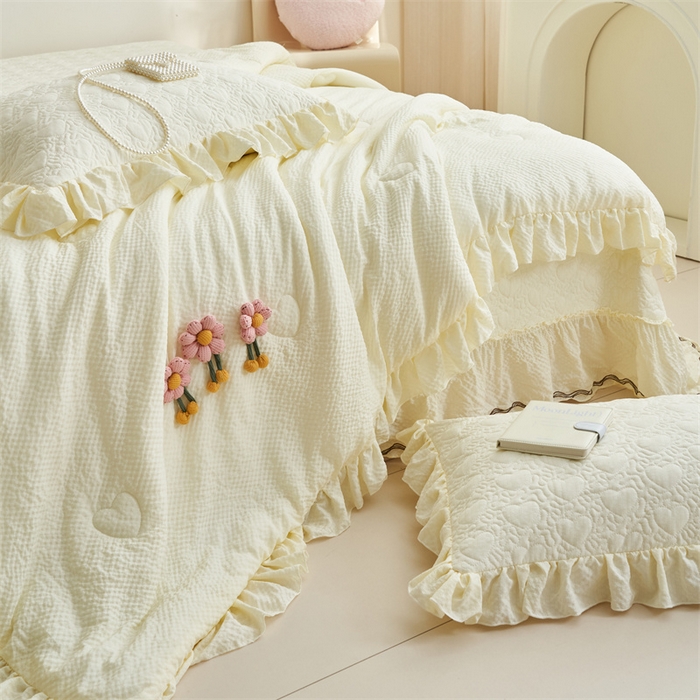 91家纺网 家纺一手货源 找家纺 恒爱 2024新款泡泡公主床盖款夏被四件套 泡泡公主-鹅暖黄