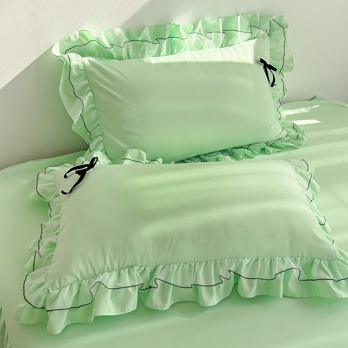 91家纺网 家纺一手货源 找家纺 言熙居 2024新款网纱花边韩版床裙款四件套 小仙女绿