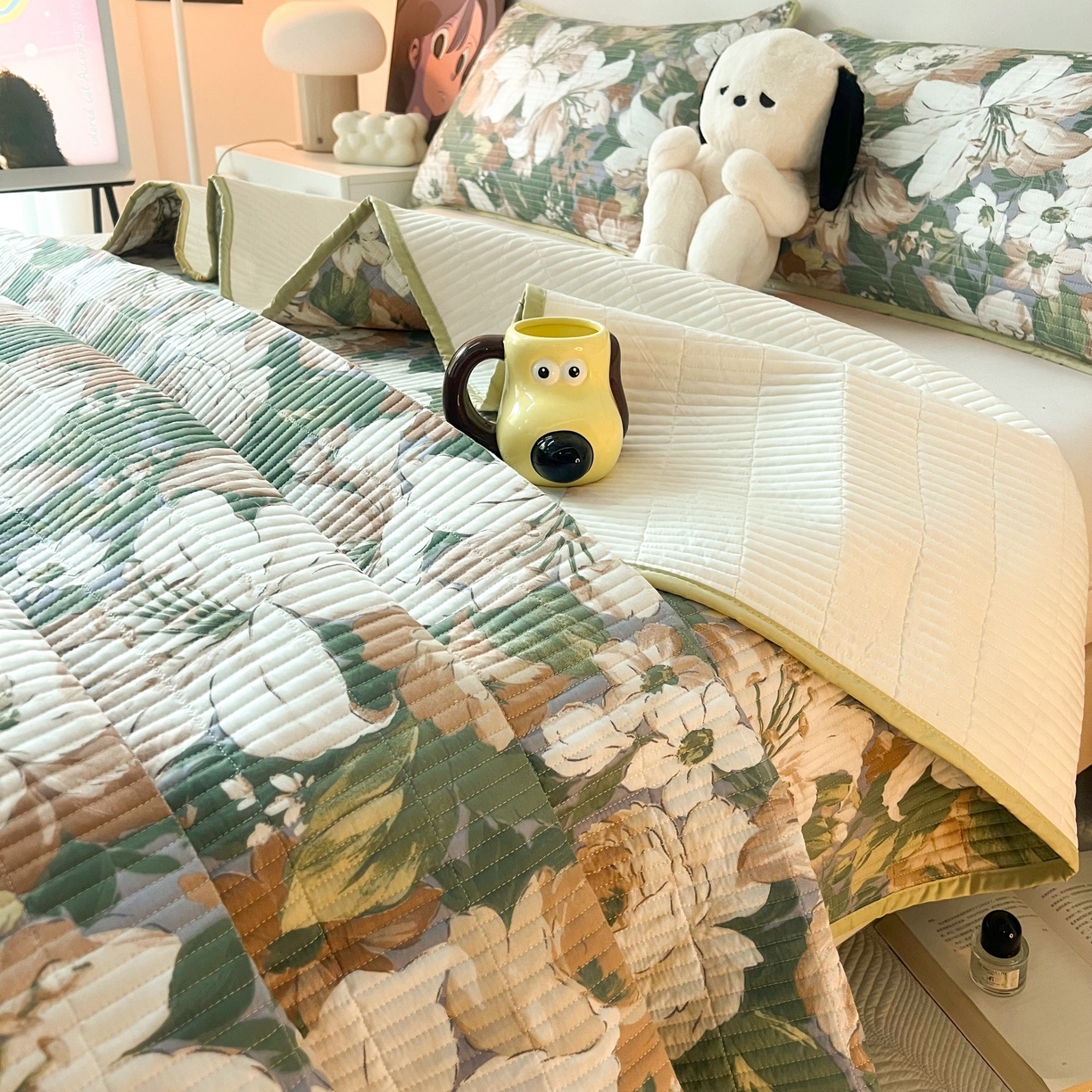 91家纺网 家纺一手货源 找家纺 HL原创 2024新款全棉印花床盖 绿百合