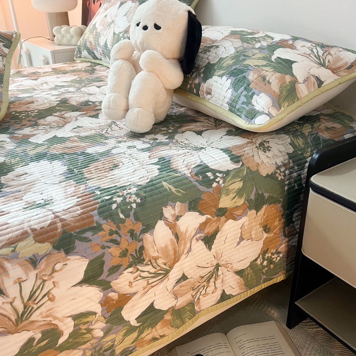 91家纺网 家纺一手货源 找家纺 HL原创 2024新款全棉印花床盖 绿百合