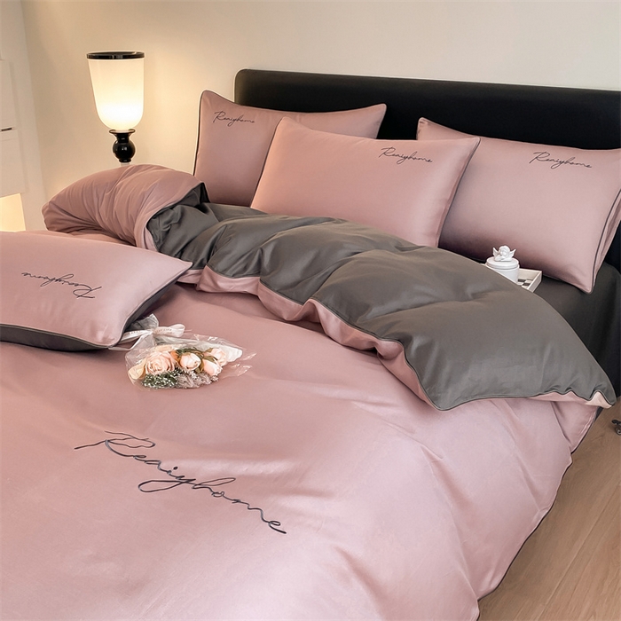 91家纺网 家纺一手货源 找家纺 慕色家纺 2024新款全棉刺绣轻奢系列单被套 轻奢-豆沙+深灰