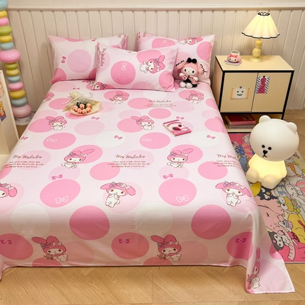 91家纺网 家纺一手货源 找家纺 沐辰 2024新款正版三丽鸥花型床单 点点美乐蒂