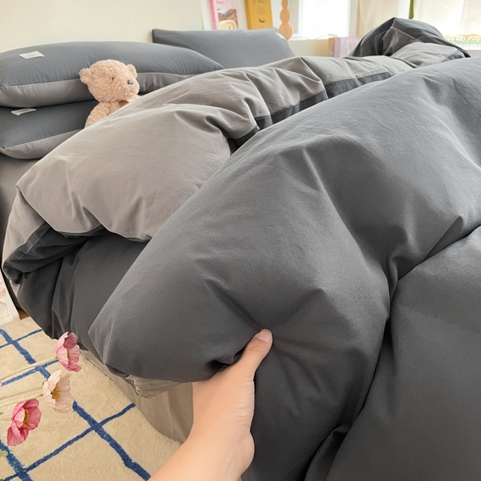 91家纺网 家纺一手货源 找家纺 雅居纺家纺 2024新款全棉素色水洗棉四件套 低调灰绅士灰