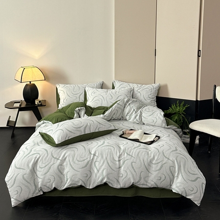 91家纺网 家纺一手货源 找家纺 （总）雅居纺家纺 2024新款全棉双层纱色织提花四件套