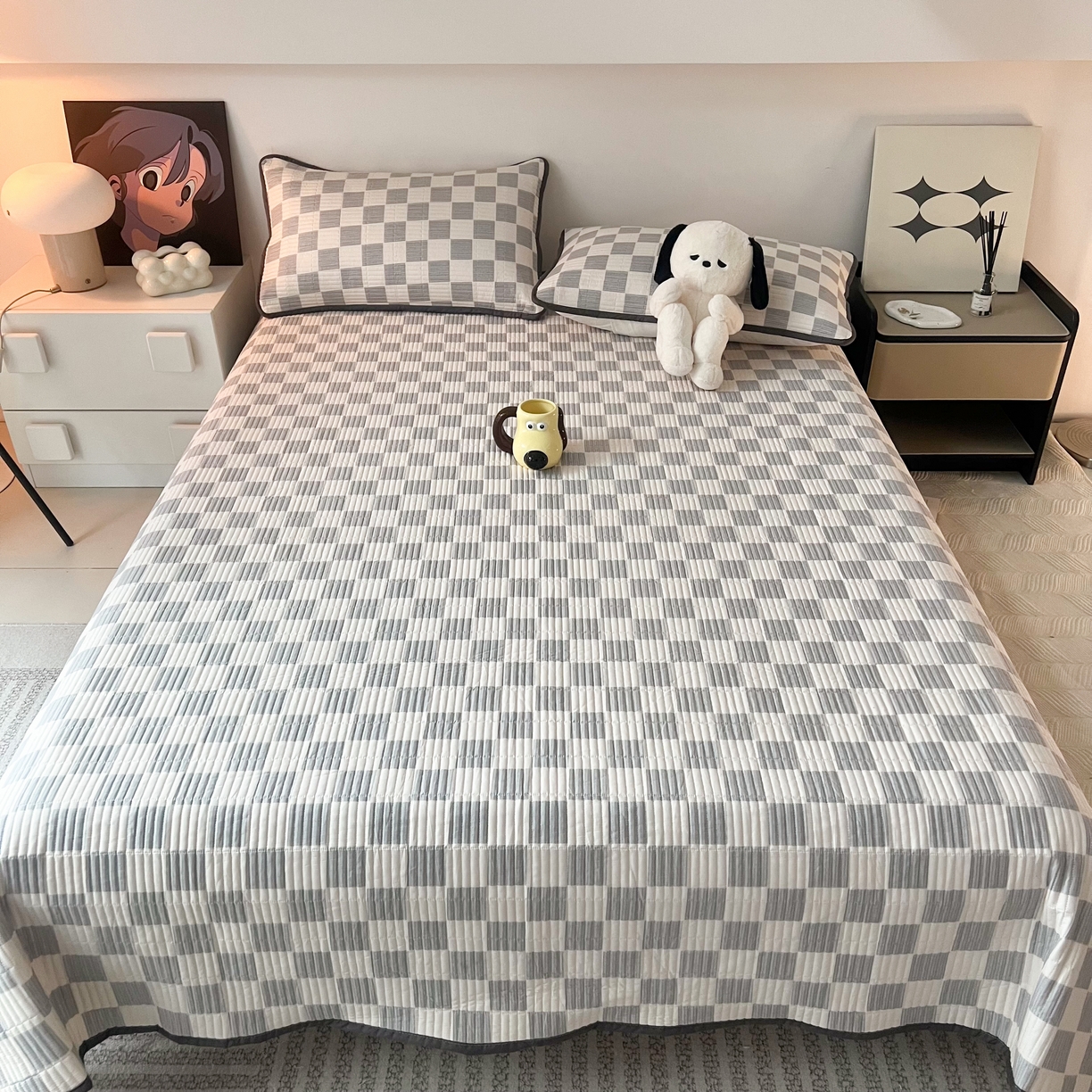 91家纺网 家纺一手货源 找家纺 HL原创 2024新款全棉印花床盖 雅灰