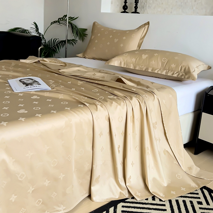 91家纺网 家纺一手货源 找家纺 品乐家纺 2024新款100支长绒棉提花床单 音色卡其