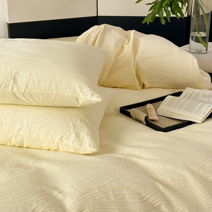 91家纺网 家纺一手货源 找家纺 雅居纺家纺 2024新款全棉线条提花四件套-线条  线条-米黄