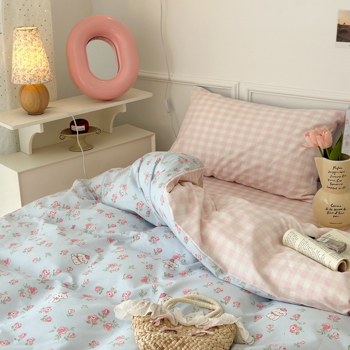 91家纺网 家纺一手货源 找家纺 昔可家纺 2024新款开春小清新花四件套 复古花狗狗