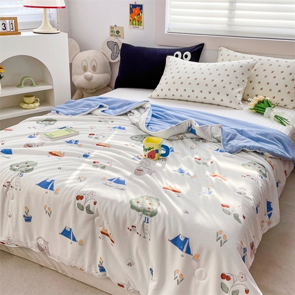 91家纺网 家纺一手货源 找家纺 （总）恒爱家纺 2024新款AB版清新吸湿透气华夫格凉感夏被