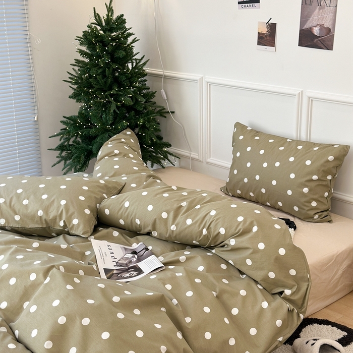 91家纺网 家纺一手货源 找家纺 昔可家纺 2024新款复古波点系列四件套 复古绿波点