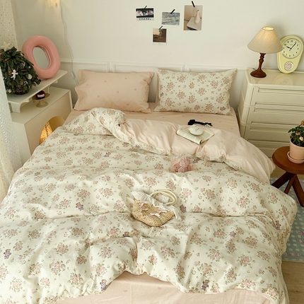 昔可家纺 2024新款开春小清新花四件套 桃乐丝小熊