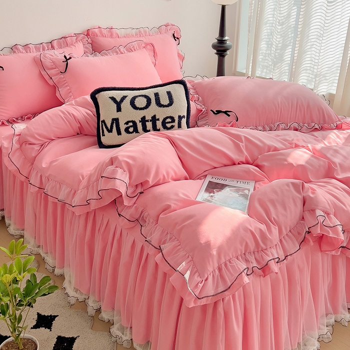 91家纺网 家纺一手货源 找家纺 言熙居 2024新款网纱花边韩版床裙款四件套 小仙女玉