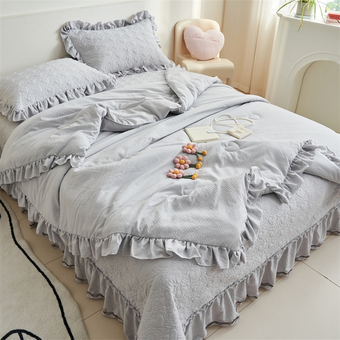 91家纺网 家纺一手货源 找家纺 恒爱 2024新款泡泡公主床盖款夏被四件套 泡泡公主-绅士灰