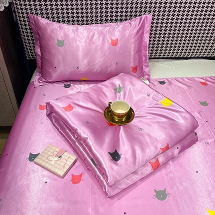 91家纺网 家纺一手货源 找家纺 经年 2025新款印花丝绸冰丝夏被 猫星人