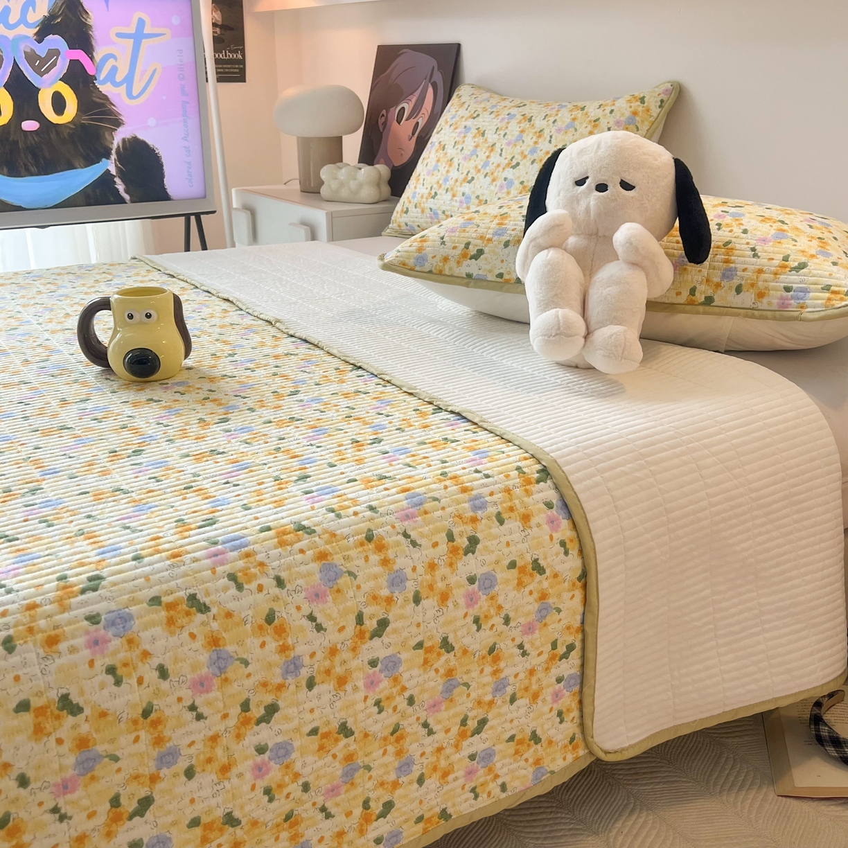 91家纺网 家纺一手货源 找家纺 HL原创 2024新款全棉印花床盖 小黄花