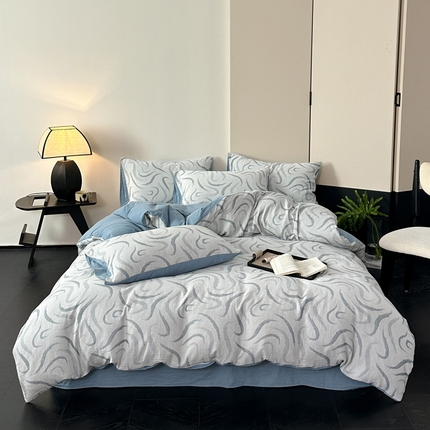 91家纺网 家纺一手货源 找家纺 （总）雅居纺家纺 2024新款全棉双层纱色织提花四件套