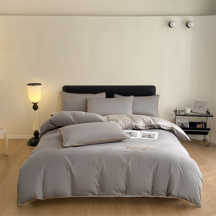 91家纺网 家纺一手货源 找家纺 慕色家纺 2024新款全棉刺绣轻奢系列单被套 轻奢-古铜灰+山灰