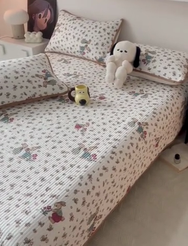 91家纺网 家纺一手货源 找家纺 HL原创 2024新款全棉印花床盖 咖色兔