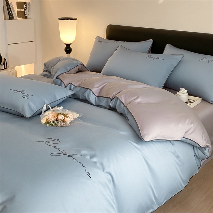 91家纺网 家纺一手货源 找家纺 慕色家纺 2024新款全棉刺绣轻奢系列单被套 轻奢-海青+浅灰