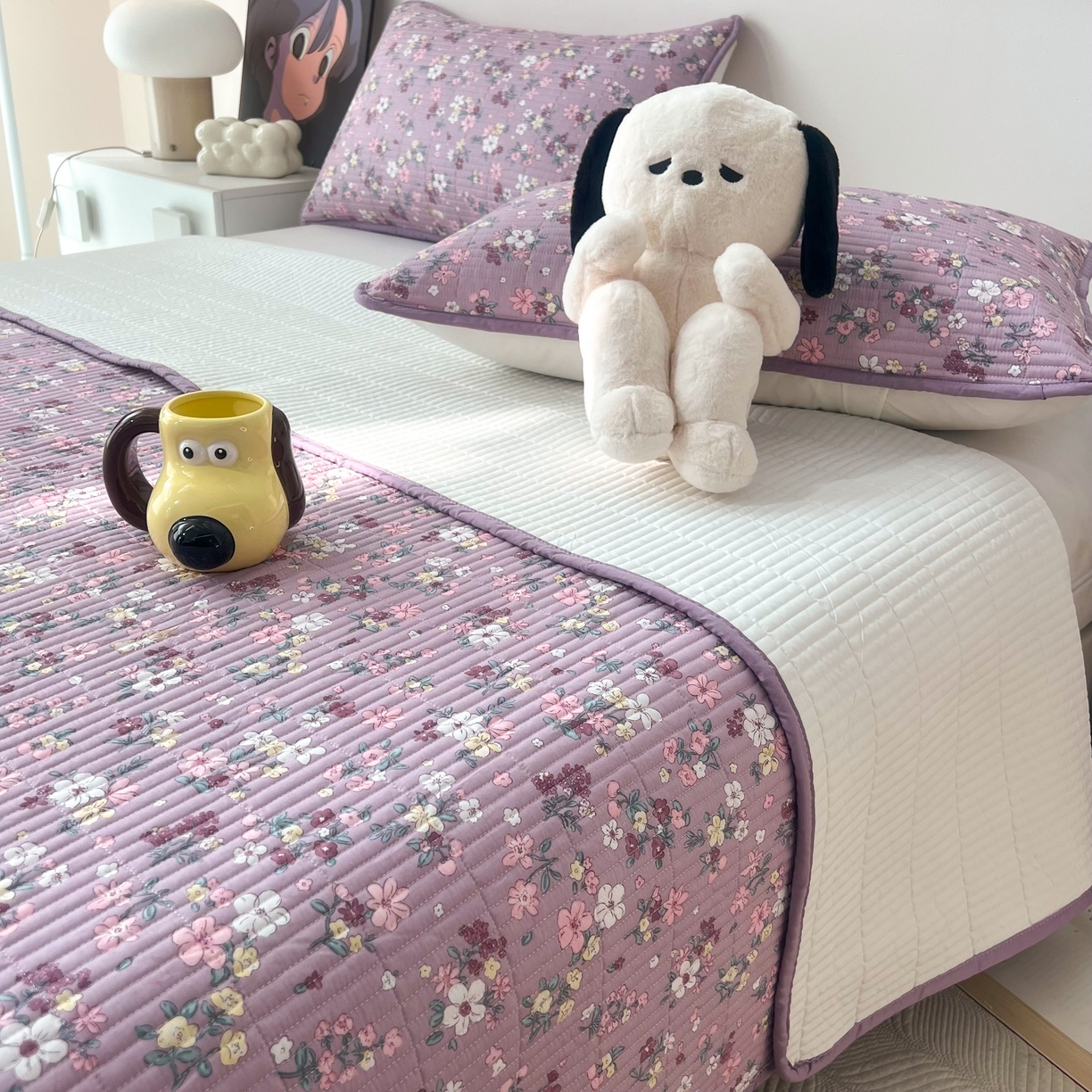 91家纺网 家纺一手货源 找家纺 HL原创 2024新款全棉印花床盖 紫色花园