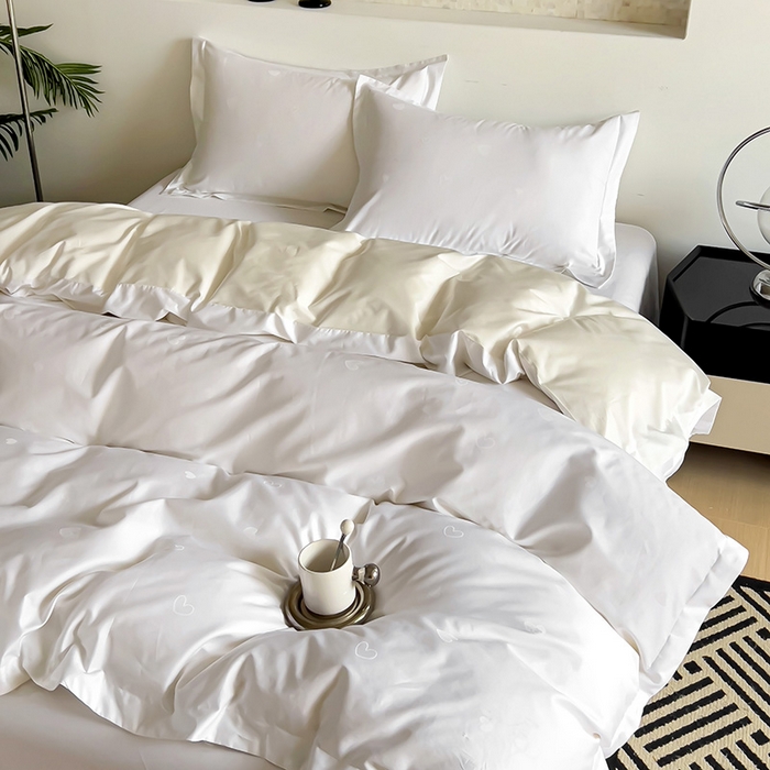 91家纺网 家纺一手货源 找家纺 品乐家纺 2024新款100支长绒棉提花宽边四件套 音色白