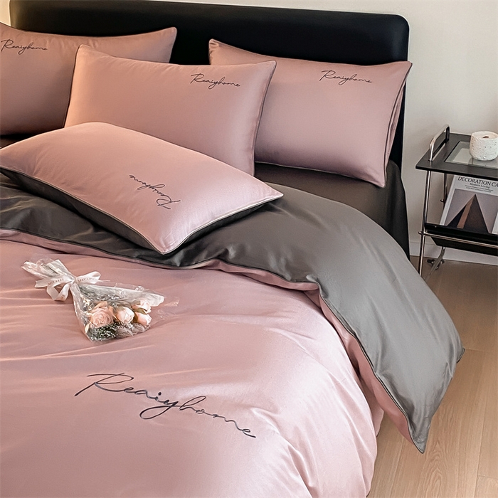 91家纺网 家纺一手货源 找家纺 慕色家纺 2024新款全棉刺绣轻奢系列单被套 轻奢-豆沙+深灰