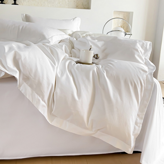 91家纺网 家纺一手货源 找家纺 品乐家纺 2024新款100支长绒棉提花宽边四件套 音色白