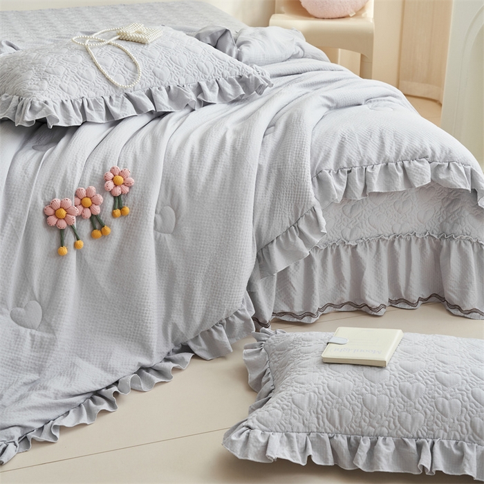 91家纺网 家纺一手货源 找家纺 恒爱 2024新款泡泡公主床盖款夏被四件套 泡泡公主-绅士灰
