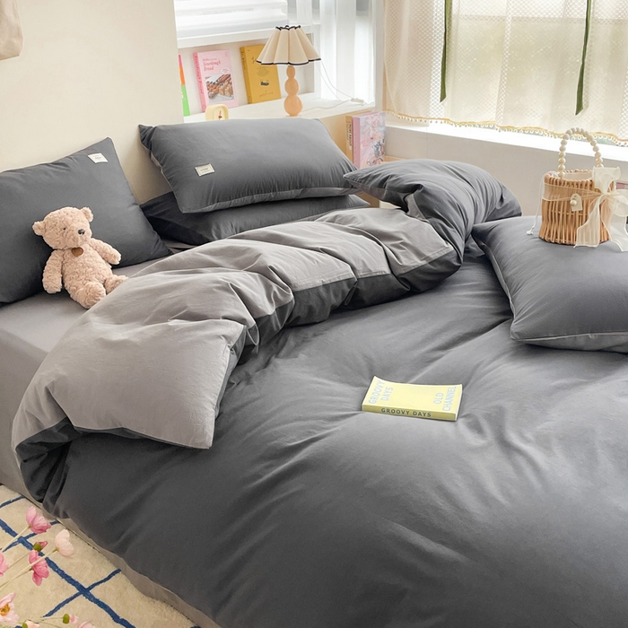 91家纺网 家纺一手货源 找家纺 雅居纺家纺 2024新款全棉素色水洗棉四件套 低调灰绅士灰