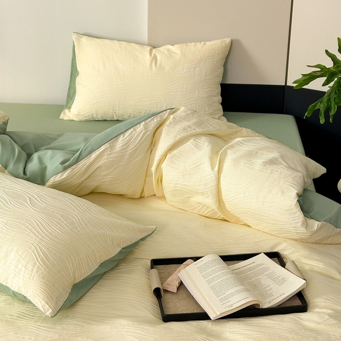 91家纺网 家纺一手货源 找家纺 雅居纺家纺 2024新款全棉线条提花四件套-线条  线条-黄绿