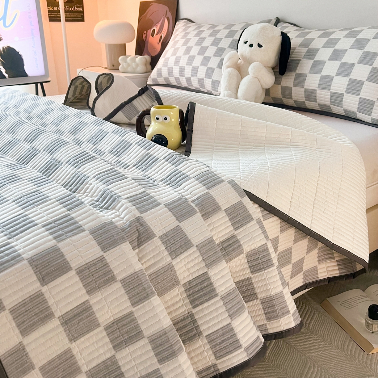 91家纺网 家纺一手货源 找家纺 HL原创 2024新款全棉印花床盖 雅灰