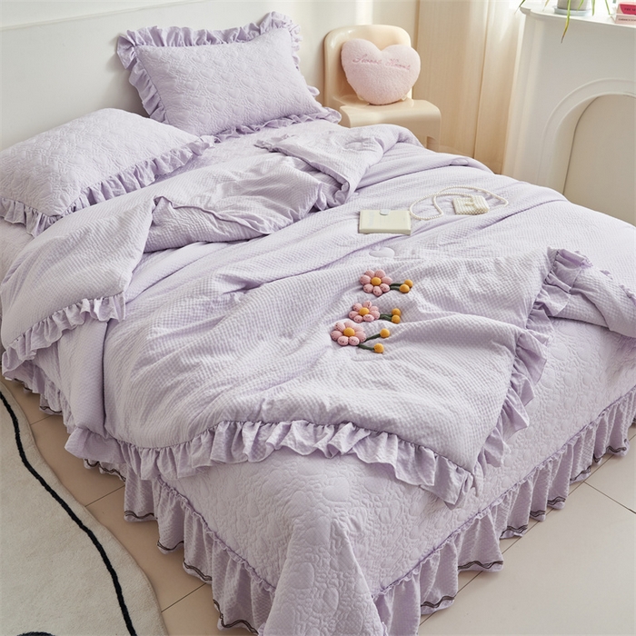 91家纺网 家纺一手货源 找家纺 恒爱 2024新款泡泡公主床盖款夏被四件套 泡泡公主-梦幻紫