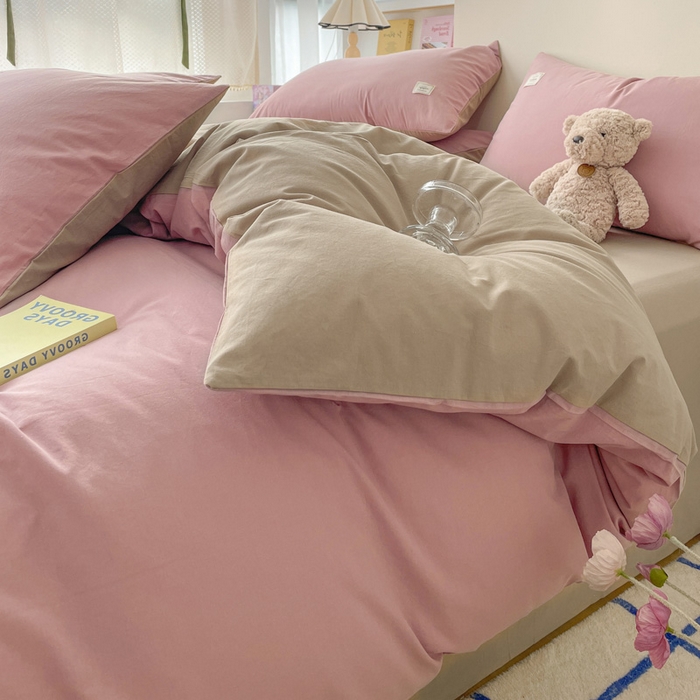 91家纺网 家纺一手货源 找家纺 雅居纺家纺 2024新款全棉素色水洗棉四件套 绅士红卡其