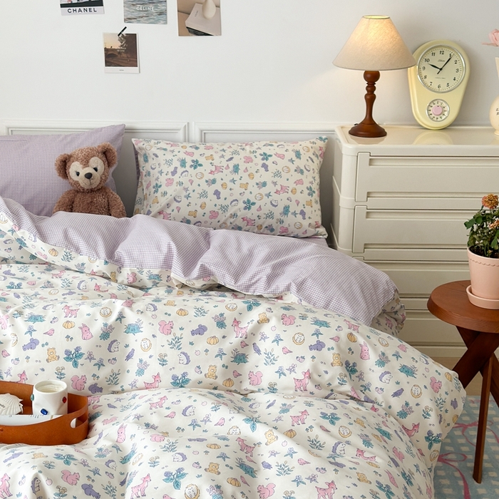 91家纺网 家纺一手货源 找家纺 昔可家纺 2024新款开春小清新花四件套 彩色斑比鹿