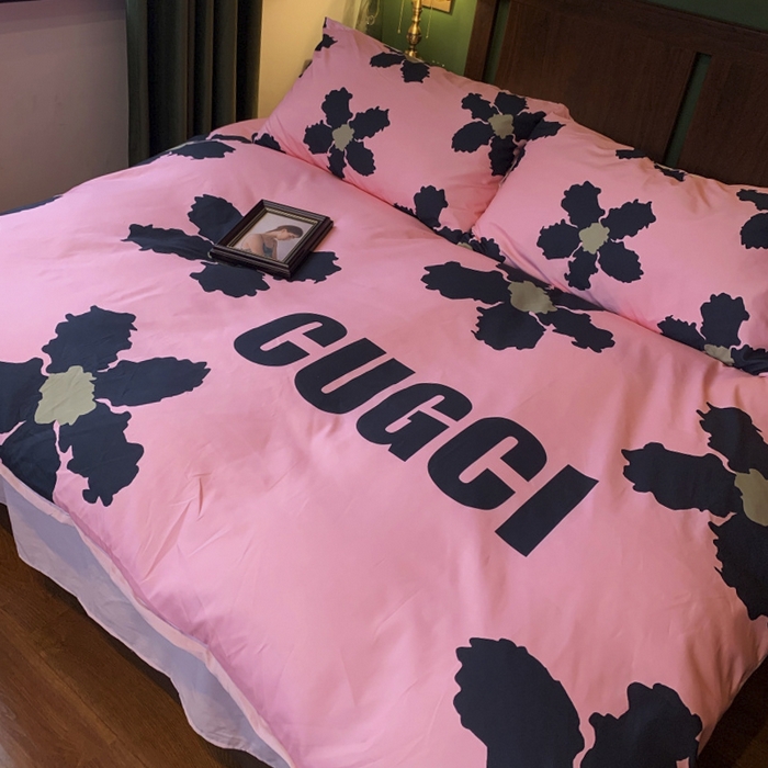 91家纺网 家纺一手货源 找家纺 花沐 2024新款云朵水洗棉四件套 【云朵棉】粉古花