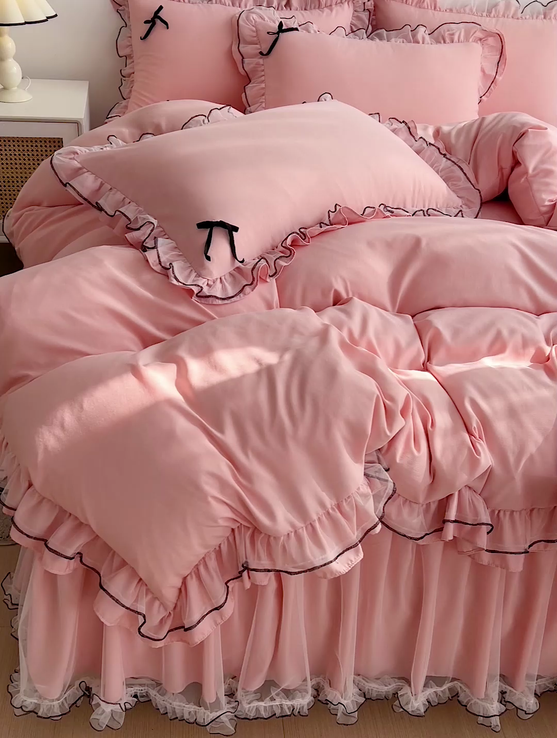 91家纺网 家纺一手货源 找家纺 言熙居 2024新款网纱花边韩版床裙款四件套 小仙女玉