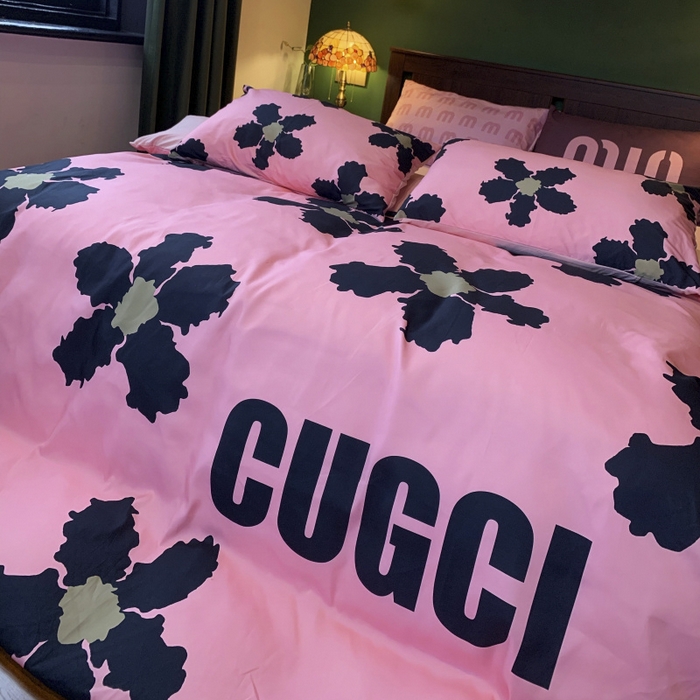 91家纺网 家纺一手货源 找家纺 花沐 2024新款云朵水洗棉四件套 【云朵棉】粉古花