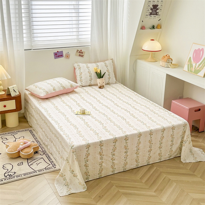 91家纺网 家纺一手货源 找家纺 古吉梦 2024新款水洗棉小清新印花床单 水洗棉-花语