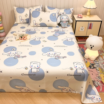 91家纺网 家纺一手货源 找家纺 沐辰 2024新款正版三丽鸥花型床单 点点云朵狗