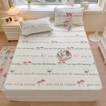 91家纺网 家纺一手货源 找家纺 柒月家居 2024新款贴身舒适厚度0.5小清新乳胶凉席 彩色蘑菇