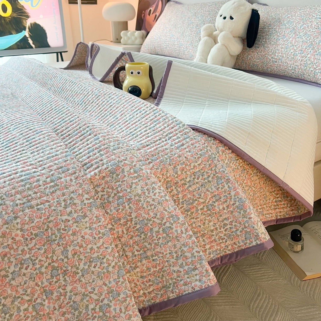 91家纺网 家纺一手货源 找家纺 HL原创 2024新款全棉印花床盖 温馨小花