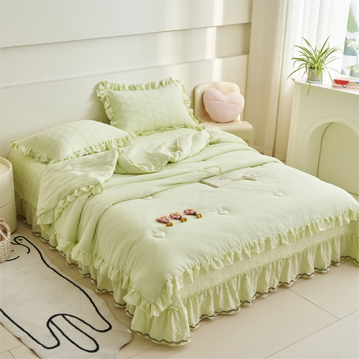 91家纺网 家纺一手货源 找家纺 恒爱 2024新款泡泡公主床盖款夏被四件套 泡泡公主-抹茶绿