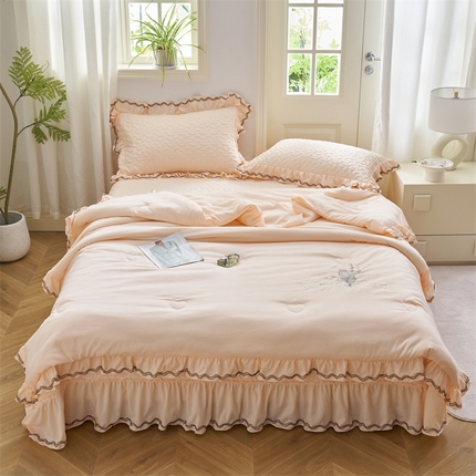 91家纺网 家纺一手货源 找家纺 （总）恒爱家纺 2024新款A类针织夹棉床盖款夏被四件套-玉玲珑