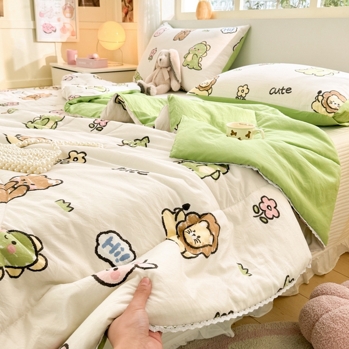 91家纺网 家纺一手货源 找家纺 寐居家纺 2024新款水洗棉小花边夏被 恐龙家族