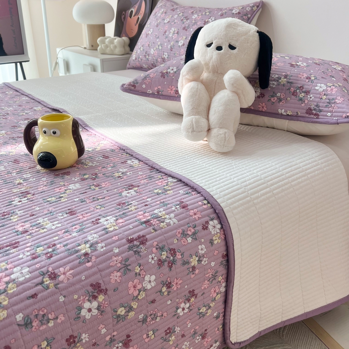 91家纺网 家纺一手货源 找家纺 HL原创 2024新款全棉印花床盖 紫色花园