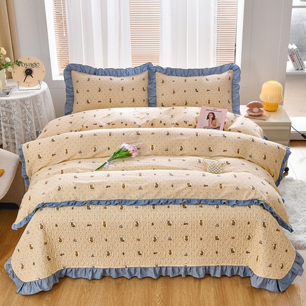 91家纺网 家纺一手货源 找家纺 （总）梦精灵家纺 2025新款韩系花边全棉床盖四件套