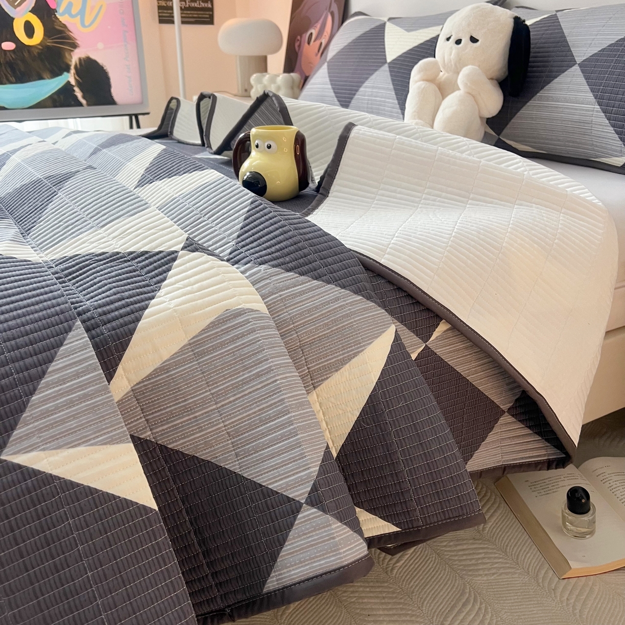 91家纺网 家纺一手货源 找家纺 HL原创 2024新款全棉印花床盖 绅士格