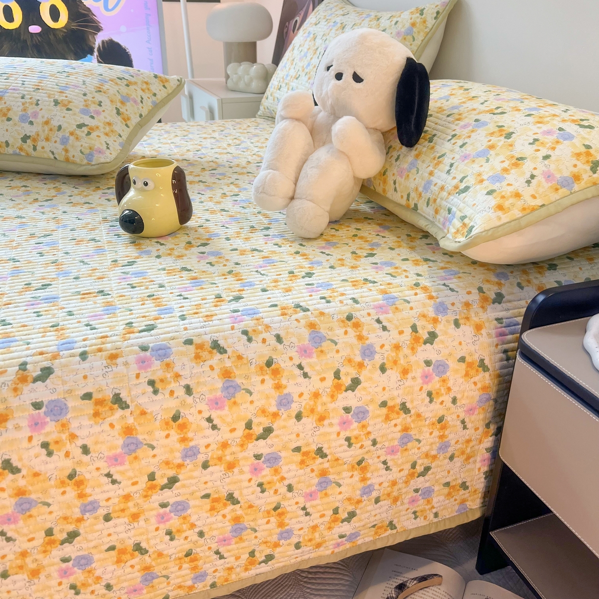 91家纺网 家纺一手货源 找家纺 HL原创 2024新款全棉印花床盖 小黄花